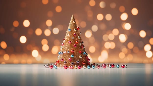 christmas tree xmas holiday decoration with glitter bokeh background, ai