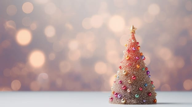 christmas tree xmas holiday decoration with glitter bokeh background, ai