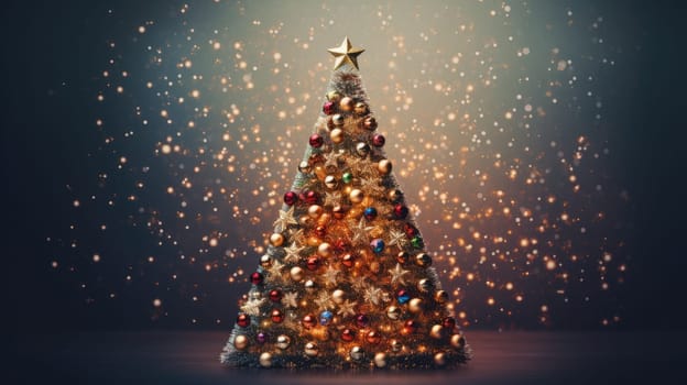 christmas tree xmas holiday decoration with glitter bokeh background, ai