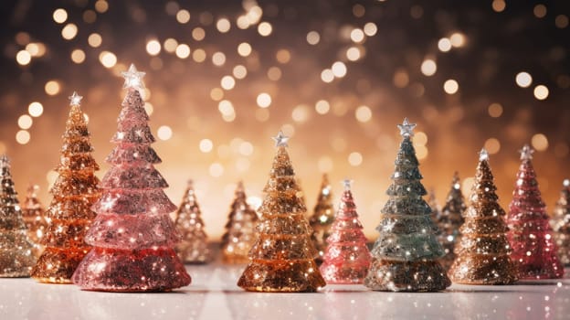 christmas tree xmas holiday decoration with glitter bokeh background, ai