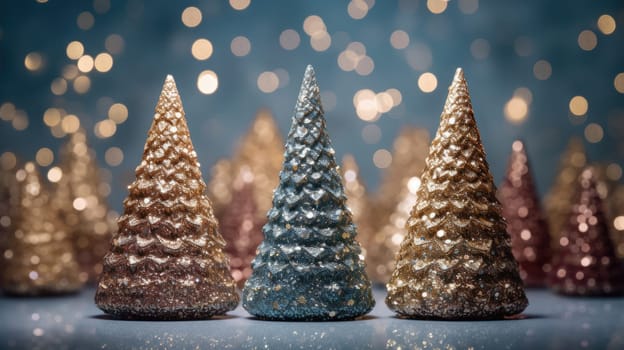 christmas tree xmas holiday decoration with glitter bokeh background, ai