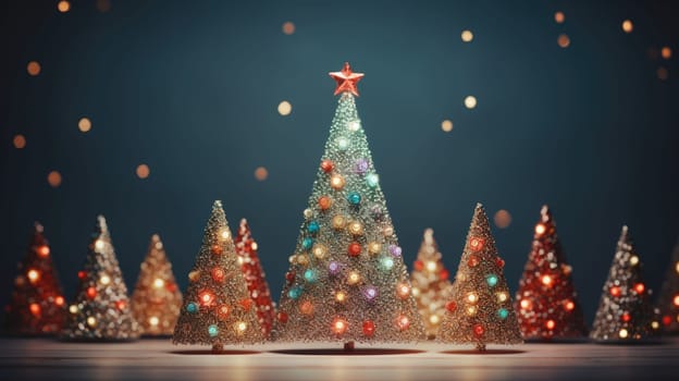 christmas tree xmas holiday decoration with glitter bokeh background, ai
