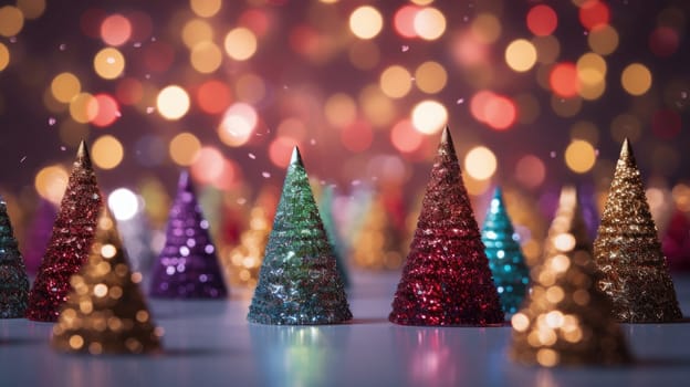 christmas tree xmas holiday decoration with glitter bokeh background, ai