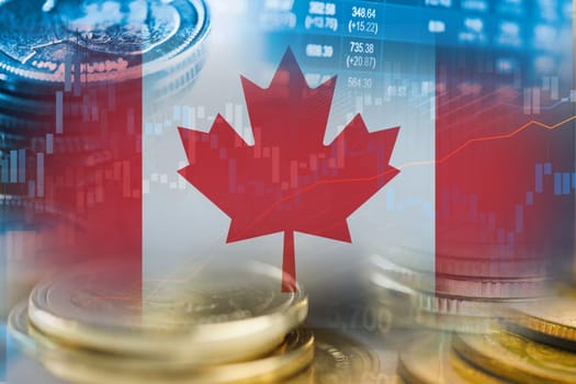 Stock market investment trading financial, coin and Canada flag , finance business trend data background.