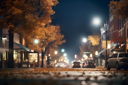 American downtown street view at autumn evening. Neural network generated image. Not based on any actual scene.