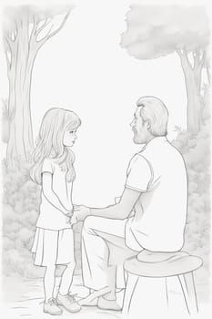 girl talking to father coloring book white background illustration