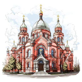 Sacred Elegance, A watercolor portrayal of an Orthodox Church, a testament to artistic architecture.