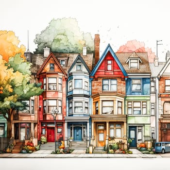 Historic Homes, Watercolor rendering of classic European architecture, a glimpse into the past