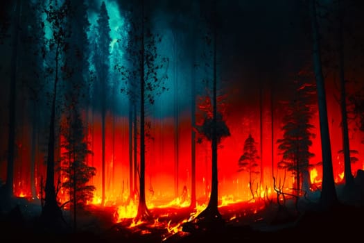 Forest fire or Wildfire. Burning forest, fire season