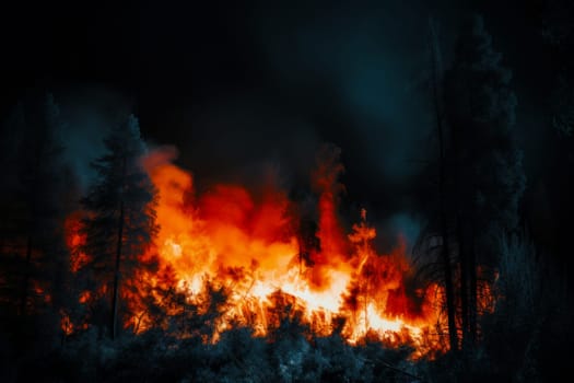 Forest fire or Wildfire. Burning forest, fire season