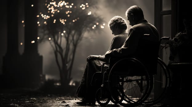 Loving couple in wheelchairs. A man and a woman on wheelchairs enjoy each others company and fellowship