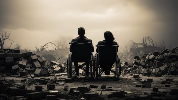 Loving couple in wheelchairs. A man and a woman on wheelchairs enjoy each others company and fellowship