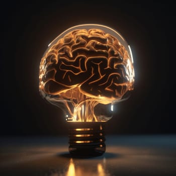 A light bulb with a glowing brain inside is a creative symbol of intelligence and innovation. is AI Generative.