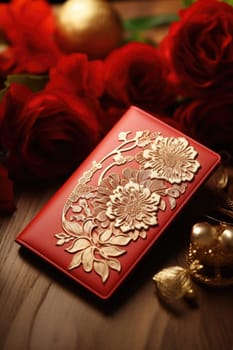 Happy Chinese new year. beautiful asian style red envelope on table. AI Generated