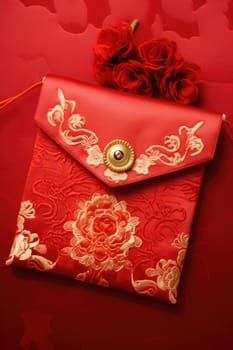 Happy Chinese new year. beautiful asian style red envelope on table. AI Generated