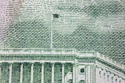 Capitol close-up on a fifty dollar bill, macro shot