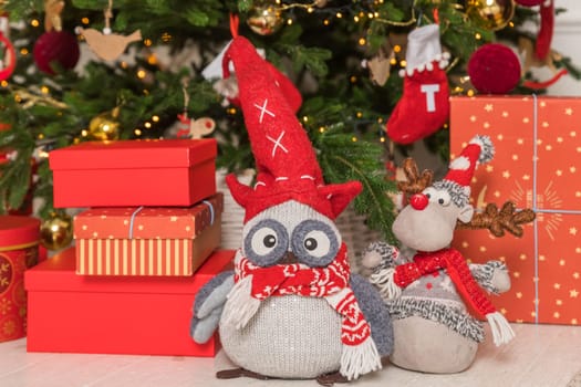 celebrate christmas, winter holidays, beautifully decorated with christmas tree
