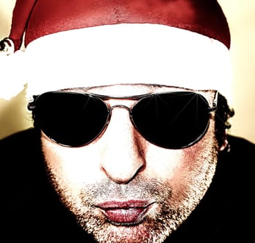 Crazy Santa with sun glasses for your crazy christmas cards
