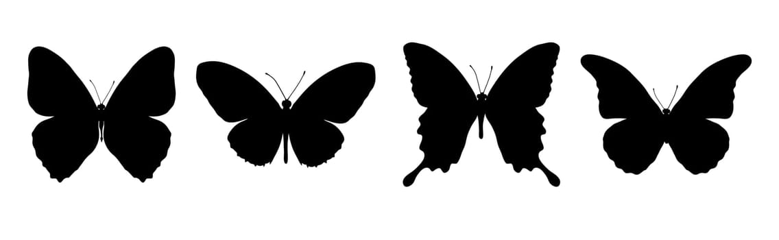 Silhouette of painting four black butterflies