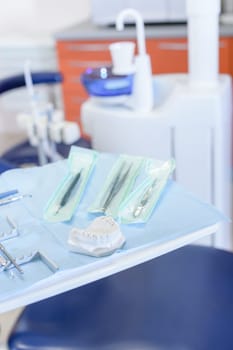 Close-up of dental tool equipment in stomatology clinic