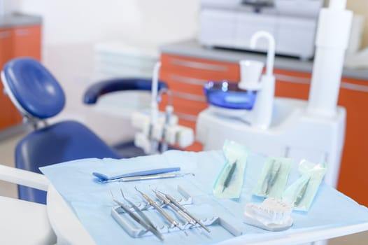 Close-up of dental tool equipment in stomatology clinic