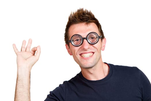 Funny nerd, isolated on white background