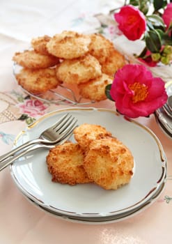 Fresh baked coconut macaroons ready to serve.