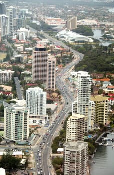 The view looking from Surfers Paradise to Broadbeach on the Gold Coast, Queensland, Australia.