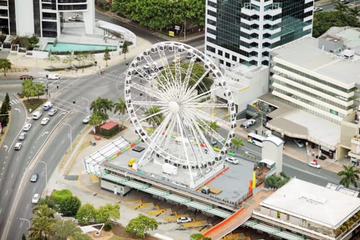 The 60 meter ferris wheel on top of the Transit Centre in Surfers Paradise, Gold Coast, Queensland Australia.