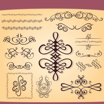 Vector set of decorative ornament ant design elements for layout and illustration