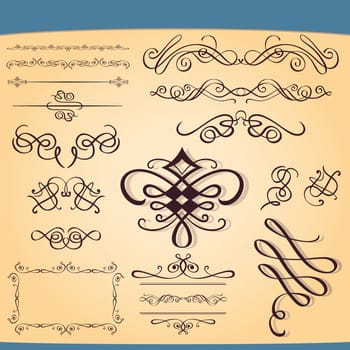 Vector set of decorative ornament ant design elements for layout and illustration