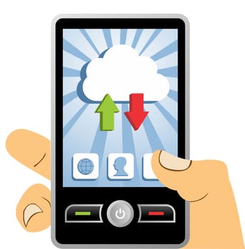 Cloud computing on mobile phone technology concept. Vector file available.