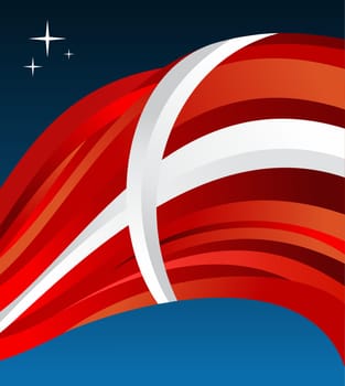 Denmark flag illustration fluttering on blue background. Vector file available.