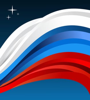 Russia flag illustration fluttering on blue background. Vector file available.