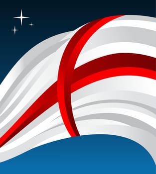 England flag illustration fluttering on blue background.