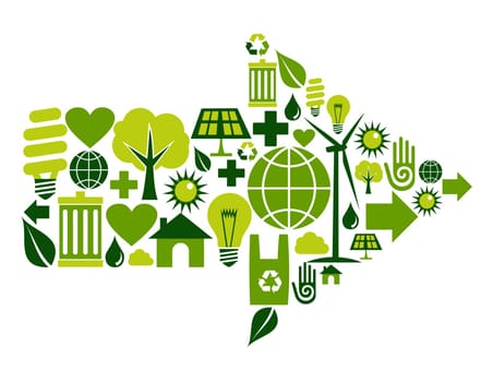 Arrow symbol made with green environment icons set.