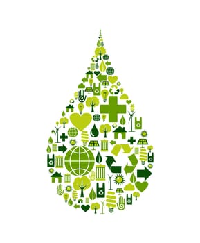 Drop silhouette made with environmental icons set.