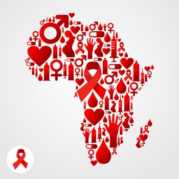 Africa map silhouette made with AIDS icons set. Vector file available