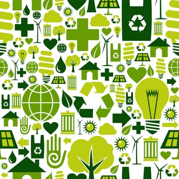 Green attitude environmental icons set seamless pattern background.