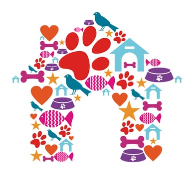 Dog house shape made with animal care icons set.