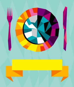 Origami gourmet composition and ribbon to enter your own text. Vector file available.