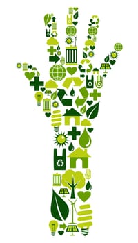 Hand shape made with environmental icons set.