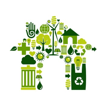 House silhouette made with environmental icons collection