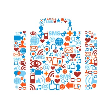 Bag silhouette made with social media icons set.