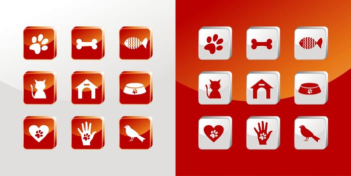 Pet care icons glass set over light and dark background. Vector file available