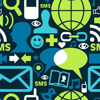 Social media network icons set seamless pattern background in green palette. Vector file available.