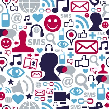 Social media network icons set seamless pattern background