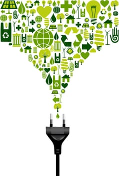 Environmental icons set splash in green from electric power plug wire on white background.  Vector file available.