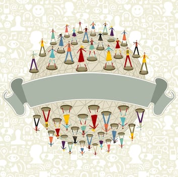 We love social media network connection concept with ribbon and social icons pattern background