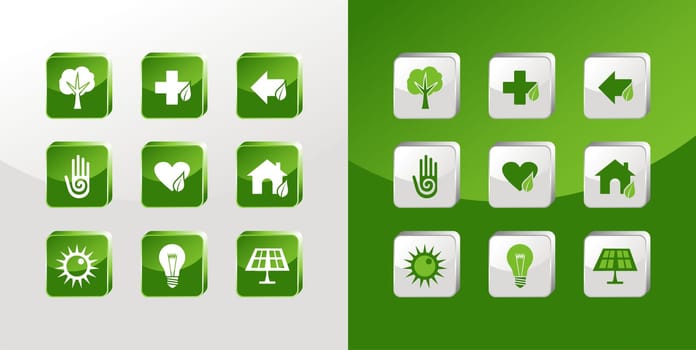 Environment icons glass set over light and dark background. Vector file available